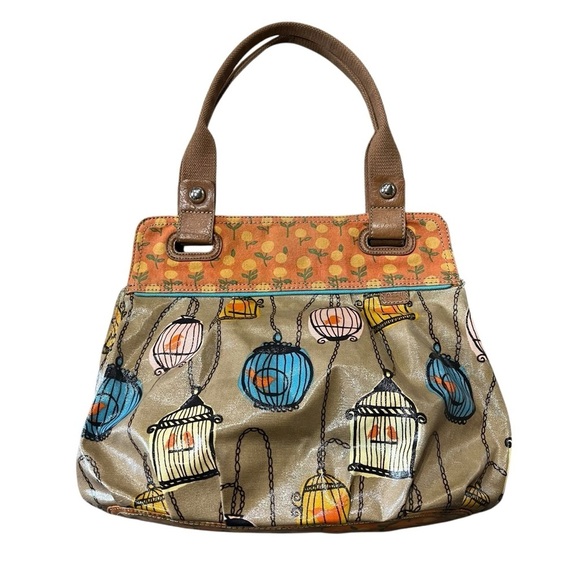Fossil Key Per Shoulder Tote Bird Cage Coated Canvas Purse Whimsy Novelty - Picture 10 of 10